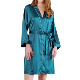 Women's Sleepwear 2022 Pyjamas Sexy Soft Night Gown Bathrobe Strip Belt Style Solid Colour Home Clothes Ice Silk Female Pajim