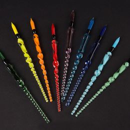 Smoking Colorful Pyrex Thick Glass Pen Shape Dry Herb Tobacco Oil Rigs Wig Wag Nails Tip Straw Spoon Shovel Stick Dabber Bong Hookah Cigarette Holder DHL Free