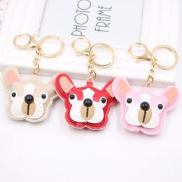 Bulldog Key Chains Ring Women Fashion Keychains Cartoon PU Leather Pendant Car Keys Holder Men Animal French Dog Bag Charm Keyrings Buckle