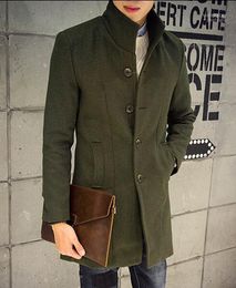 Korean Slim Fit Casual Mens Long Army Green Trench Coat 3xl Black Grey Navy Blue Wine Red Woollen Viol22