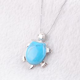 Pendant Necklaces Blue Turquoises Natural Stone Pendants Women Jewelry Gift Fashion Animal Tortoise Shape Necklace Chakra Chain 18" TN3