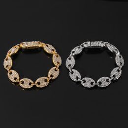 Charm Bracelets Hip-hop Iced Out Coffee Bean Bracelet Shine Cubic Zircon For Man Women Wrist Fashion Rock Jewellery Pub Cool Gift Fr239P