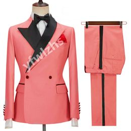 Classic Double-Breasted Wedding Tuxedos Peak Lapel Mens Suit Two Pieces Formal Business Mens Jacket Blazer Groom Tuxedo Coat Pants 01226