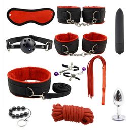 Nxy Sm Bondage Erotic Adult Products Nylon Bdsm Sex Toy Kits Handcuff Whip Metal Anal Plug Vibrator Shop Toys for Women Couples 220423