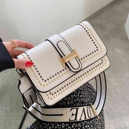 Luxury Small Women's Shoulder Messenger Bag Spring New Fashion Designer PU Leather Handbag Wide Shoulder Strap Hot Crossbody Bag X220331