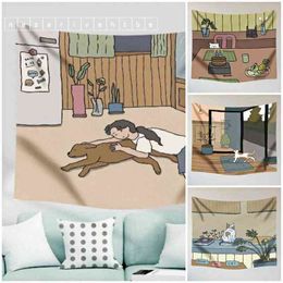 Cute Cat Tapestry Background Cute Girl Home Decoration Wall Hanging Wall Decoration J220804