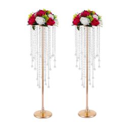 Weddings clear crystal Decoration Flower stand Road Lead Golden Acrylic Crystal Wedding Table Centrepieces gold vase Decor imake133