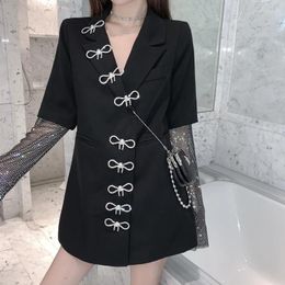 Casual Dresses Women High Quality Bow Solid Colour Mini Dress 2022 Autumn Korean Style Patchwork Loose Ladies Clothing