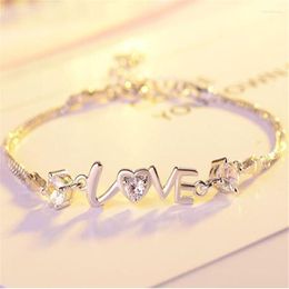 Charm Bracelets Stamp Silver Colour Bracelet Heart Love Round Cubic Zirconia Double Layer Chain Linked For Women Bangle Jewellery GiftCharm Lar