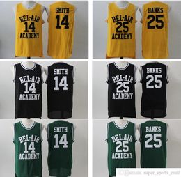 Ed the Fresh Prince of Academy Basketball Jerseys College #14 Will Smith Jersey Mens Black Green Yellow Bel-air 25 Carlton Banks
