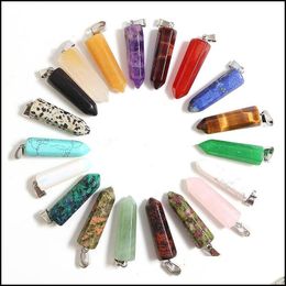 Arts And Crafts Natural Stone Agates Hexagonal Pillar Charms Pendants Fashion Healing Crystal Pendum Neckla Sports2010 Dh9Xj