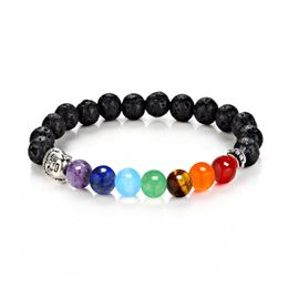 Charm Bracelets Buddha Beaded Arm Cuff Colour Stone Lava 7 Chakra Healing Bangles For Women MenCharm