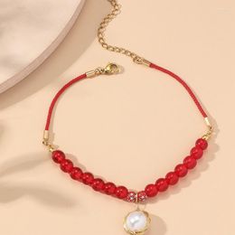 Charm Bracelets Charming White Pearl Pendant Red Garnet Beads Bracelet For Women Girl Banquet Party Jewellery GiftCharm Kent22