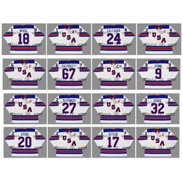 2010 2014 2016 Vintage Team USA Jersey 34 AUSTON MATTHEWS 67 MAX PACIORETTY 18 COLIN WHITE 24 RYAN CALLAHAN White Custom Hockey Jerseys