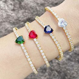 Bangle Clear Crystal Tennis Chain Cuff Bangles For Women Copper Zirconia Red Heart Gold Plated Jewellery Party Gifts Brth59Bangle Inte22