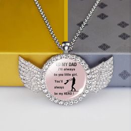 Pendant Necklaces Rhinestone Necklace Father's Day Gift To My Dad Love Quote Glass Cabochon Father Daughter JewelryPendant