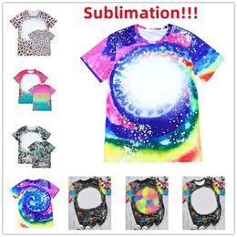 Leopard Print Sublimation Bleached Shirts Heat Transfer Blank Bleach Shirt Bleached Polyester T-Shirts US Men Women Party Supplies Colourful 0512