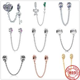 925 Sterling Silver Dangle Charm New Safety Chain Love lock Angel Koala Flower Beads Bead Fit Pandora Charms Bracelet DIY Jewelry Accessories