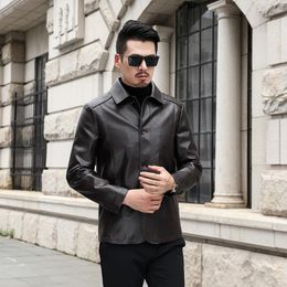 Men's Jackets Men's Leather Jacket Winter Plus Fat Size M-7XL Fur Lapel Turn-down Collar Middle-aged CoatMen's