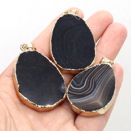 Pendant Necklaces Natural Stone Gem Oval Black Agate Handmade Crafts DIY Necklace Bracelet Earring Accessories For Woman Size 29x42mm