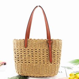 Hollow Out Paper Rope Straw Woven Bag Leisure Fashion One Shoulder Beach Bag Simple and Generous Woven Women's Bag 220614