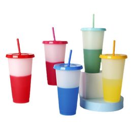 The factory directly provides transparent Tumblers single-layer plastic color changing cup When it is cold it changes PP temperature sensitive straw water