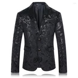 Men's Suits & Blazers Wholesale- Latest Coat Design Mens Floral Blazer Velvet Suit Jacket Black Plus Size 3Xl Masculino Slim Fit Korean Men1