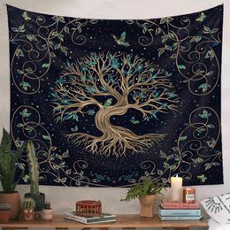 Hippie Leaves Mandala Tree Carpet Wall Hanging Boho Decor Psychedelic Wall Carpet Aesthetic Room Decoration Bedroom Yoga Mat J220804