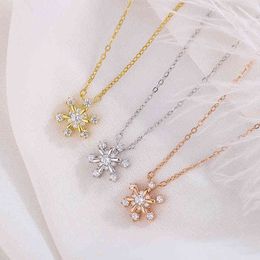 s999 silver UK - High sense s999 Sterling Silver rotating Snowflake Necklace female light luxury niche design all over the sky star clavicle chain
