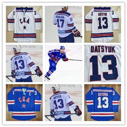 MitNess 13 Pavel Datsyuk KHL Jersey, CKA St Petersburg 17 Ilya Kovalchuk KHL Blue White Custom Hockey Jerseys Cheap