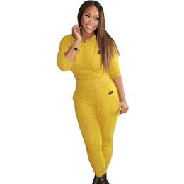 Fall Women Tracksuits Duas pe￧as Conjunto de moda de manga longa Cal￧as plissadas esportes Leggings Autumn Suits Clubwear