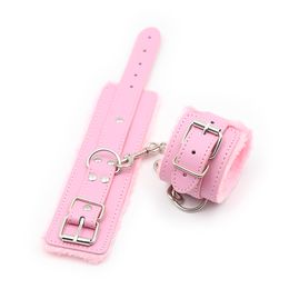 BDSM Bondage Handcuff Adjustable PU Leather Plush Pink Handcuffs Wrist Cuffs Slave Restraints Adult Flirting sexy Toy for Woman