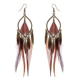Best Women Ladies Feather Long Earrings Fashion Personality Exaggeration Ornament Accessories Factory cost Cheap Wholesale piercing charms
