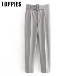 spring summer gray suit pants women high waist harem pants leisure women torusers streetwear 201113