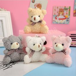 8cm Small Sitting Bear Stuffed Plush Toys Baby Cute Dress Keychains Pendant Dolls Gifts Birthday Wedding Party Decor