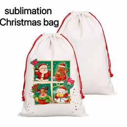 Sublimation Blank Santa Sacks DIY Personalised Drawstring Bag Christmas Gift Bags Pocket Heat Transfer 2023 New Year Wholesale F0708