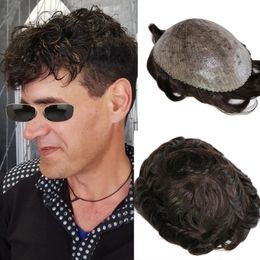 Men's Wigs Human Hair Wave Full Durable Skin PU Toupee Man Capillary Prosthesis Hair Unit Replacement System Hairs Pieces Wig For Male