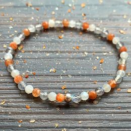 MG1431 Strand Sunstone Moonstone Labradorite Wrist Bracelet Mini Mala Gemstone Bracelet 4mm Crystals Heart Chakra Balance Bracelets