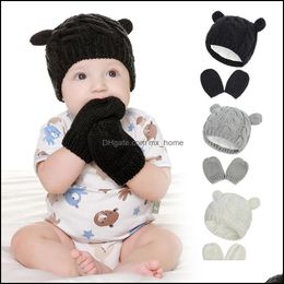 4 Colors Ins Baby Kids Boys Girls Beanies Caps With Gloves 3Pieces Set Fleece Blank Knitted Winter Children Rabbit Hats For Drop Delivery 20