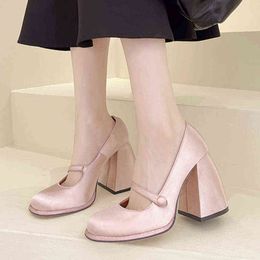 Dress Shoes Women Sandals Super High Heels Mary Janes 2022 New Thick Patent Leather Pumps Woman Square Toe Pink Pary 220416