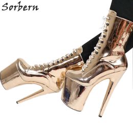 Sorbern Champagne Ankle Boots Pole Dance High Heel Booties Ladies 20cm Spike Heels Lace Up Shoe Sexy Fetish Shoes Custom Colour