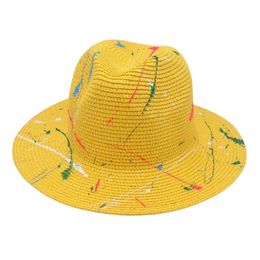 Solid Colour Graffiti Jazz Hat Women Summer Straw Hat Sun Protection Men Fashion Beach Hat Visor Cap