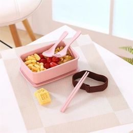 600ML Bamboo Fiber Bento Box Dinnerware Healthy Storage Food Container Children Kids School Office Portable Microwave Lunch Box 201015