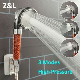 Bathroom 3 Modes Adjustable Jetting Saving Water Mineral Anion Stones Filter Spa High Pressure Shower Head 220401
