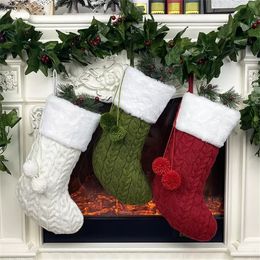 Christmas Stockings 16 inch Large Size Knitted Xmas Stocking Decorations Family Holiday Season Decor Red Green White