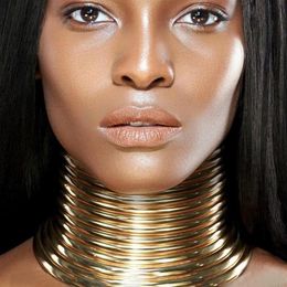 -Collar africano Declaración Vintage Collar Collar para mujeres Collar de cuero de oro Maxi Joyería africana Ajustable Big#0304G30281M