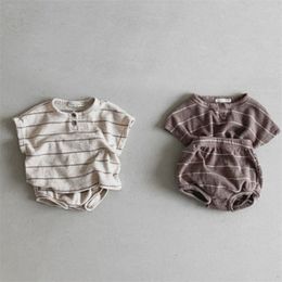 Summer Baby Short Sleeve T Shirt Shorts 2pcs Infant Clothes Set Cute Boys Striped PP Pants Suit Fashion Girls Outfits 220620