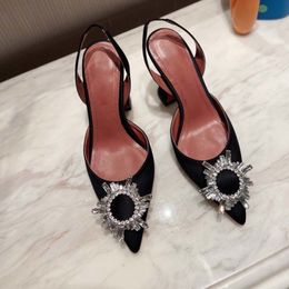 Designer Sandals High Heels Amina Muadi Begum Bow Crystal Buckle Pointed Toe Sunflower Sandals Summer Shoes Evening Dress Shoes Strap Box 359