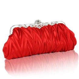 red bags for wedding UK - Evening Bags Bridal Wedding Handbag Red Pleated Retro Style Women Clip Bag Shoulder For 2022 Luxury HandbagsEvening