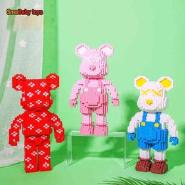 NEW Colour Red Love Violent Bear Series Assemble Building Block Toy Model Bricks Set Antistress Toys For Girlfriend Kids Gift G220524